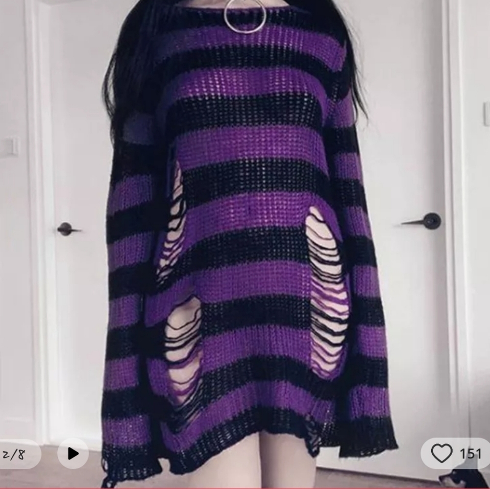 Green/black Distressed Oversize Sweater nwot - Picture 11 of 15